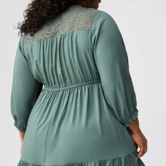 Torrid Green Ruffled Mini Dress with Notched Collar - Picture 2 of 3